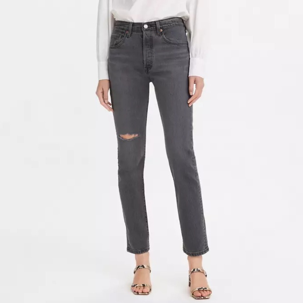 Levi’s Premium 501 Skinny High Rise Button Fly Ripped Washed Black Women Size 27